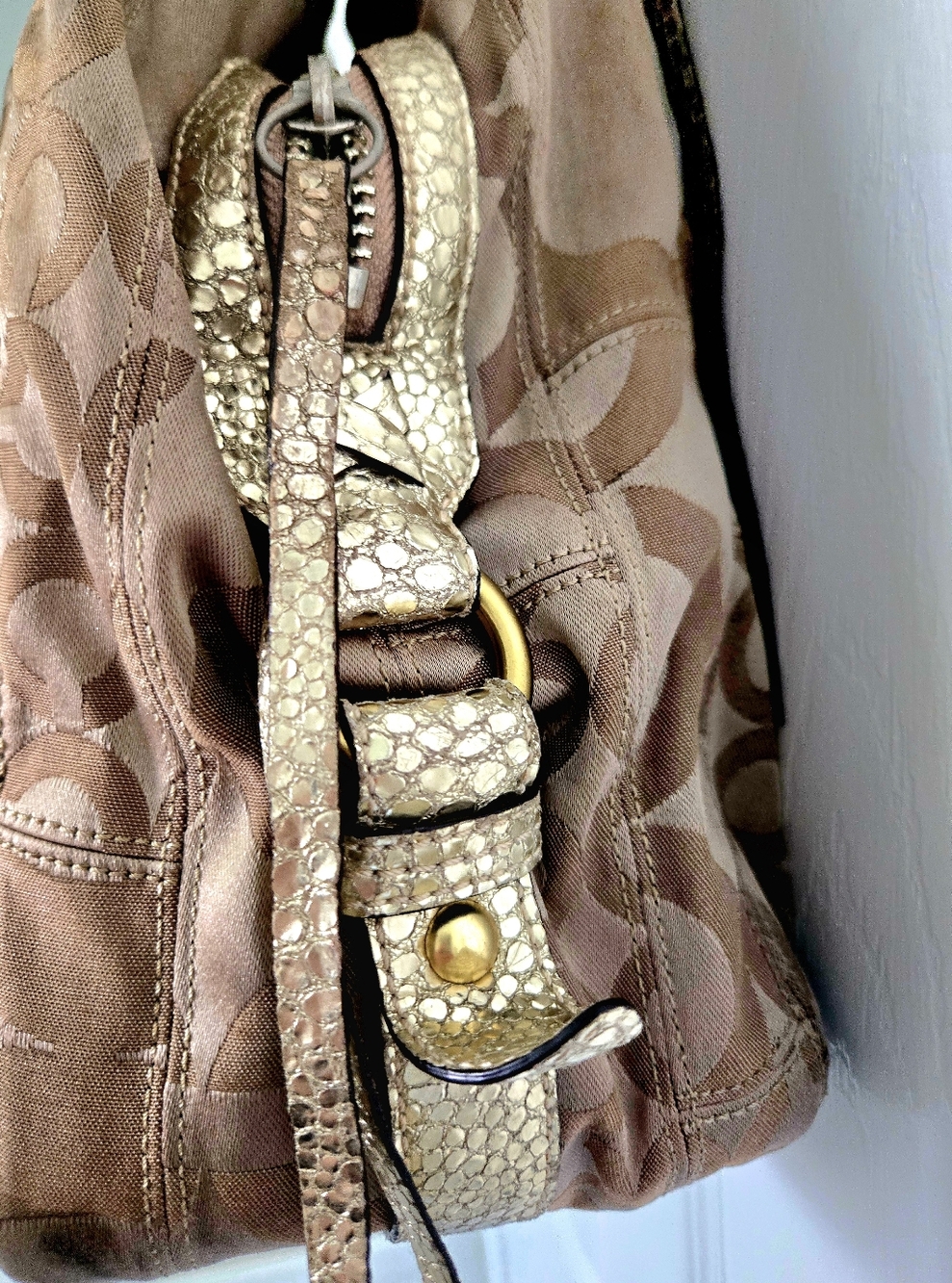 Coach Gold Metallic Op Art Patchwork Hobo Bag - Picture 2 of 9
